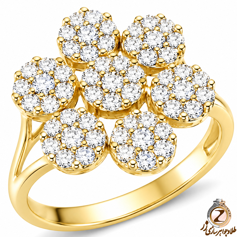 حلقه فلاور (flower) جواهر با نگین برلیان و 7 تا فلاور زیبا 