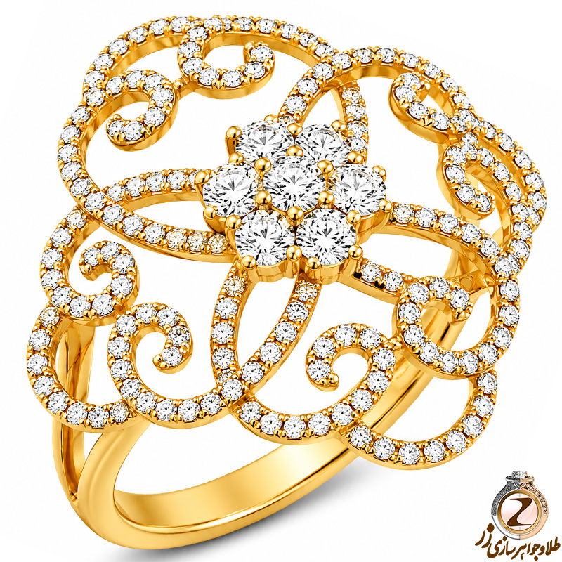 حلقه فلاور (flower) جواهر با نگین الماس تراش برلیان مدل : eng2211