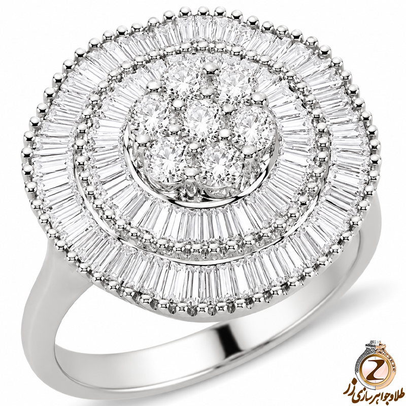 حلقه فلاور (flower) جواهر با نگین الماس تراش برلیان و باگت مدل : eng2212