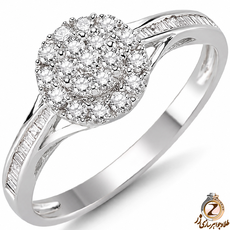حلقه فلاور (flower) جواهر با نگین الماس تراش برلیان و باگت مدل : eng2216