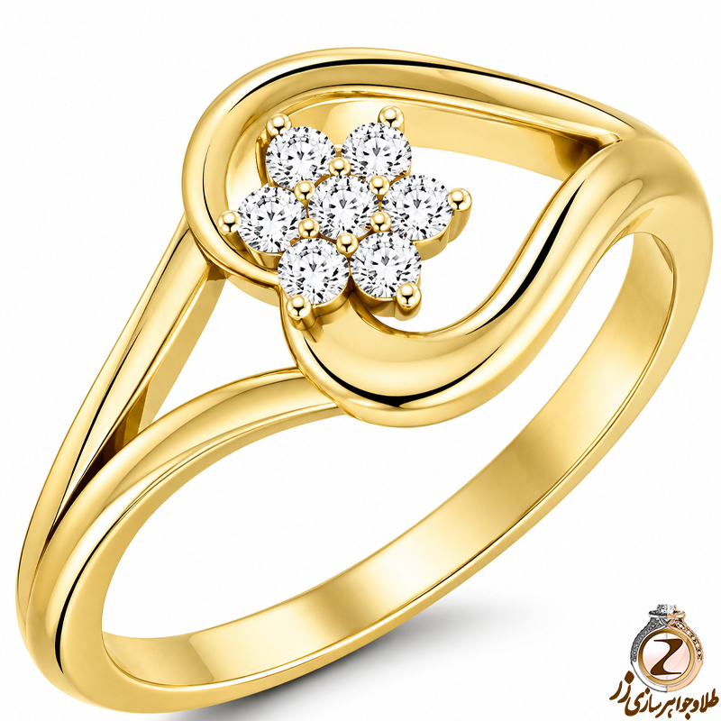 حلقه فلاور (flower) جواهر با نگین الماس تراش برلیان طرح قلب مدل : eng2217