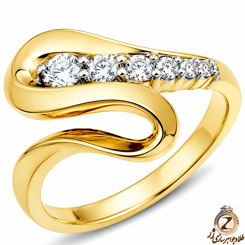 حلقه خمیده زنانه طلا زرد 18 عیار مناسب استفاده روزمره با نگین برلیان