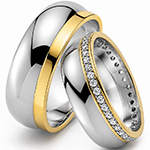 حلقه ازدواج ست طلای سفید و زرد با نگین الماس تراش برلیان مدل: srd1587