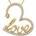 پلاک گردنبند قلب طلای زرد 18 عیار نگین الماس تراش برلیان طرح love: مدل pdb2299 