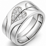 حلقه ازدواج ست پازل قلب طلای سفید با نگین برلیان مدل: srd163441