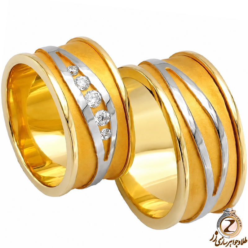 ست حلقه ازدواج طلا سفید و زرد با نگین الماس تراش برلیان مدل: srd1057