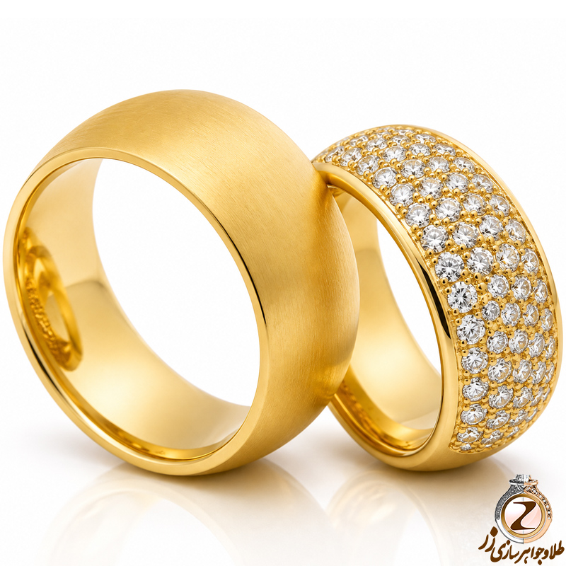 حلقه ست عروسی طلای زرد با نگین برلیان مدل: srd1139