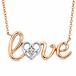 گردنبند قلب زنانه طلای دو رنگ با نگین برلیان طرح love مدل: npdf1135