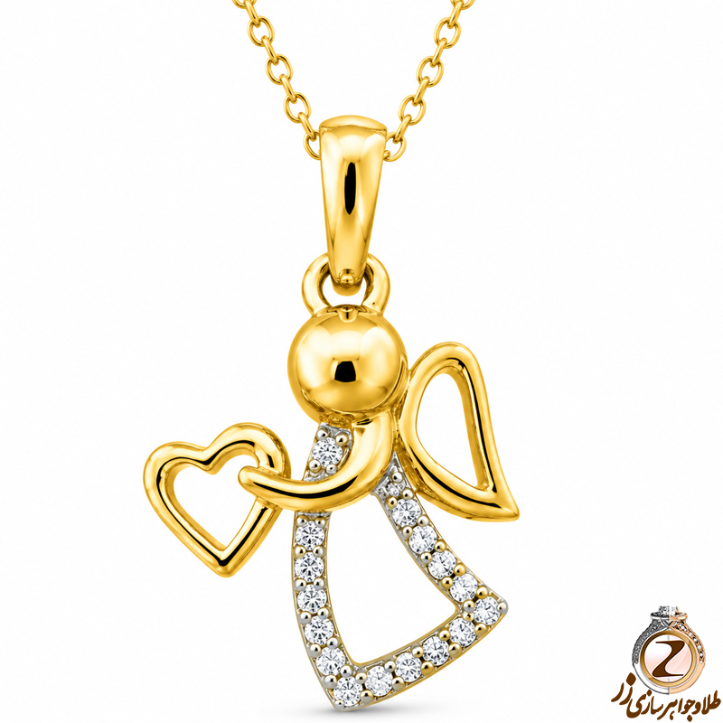 آویز کودکانه جواهر با نگین الماس تراش برلیان طرح فرشته کوچک مدل: pgb2009