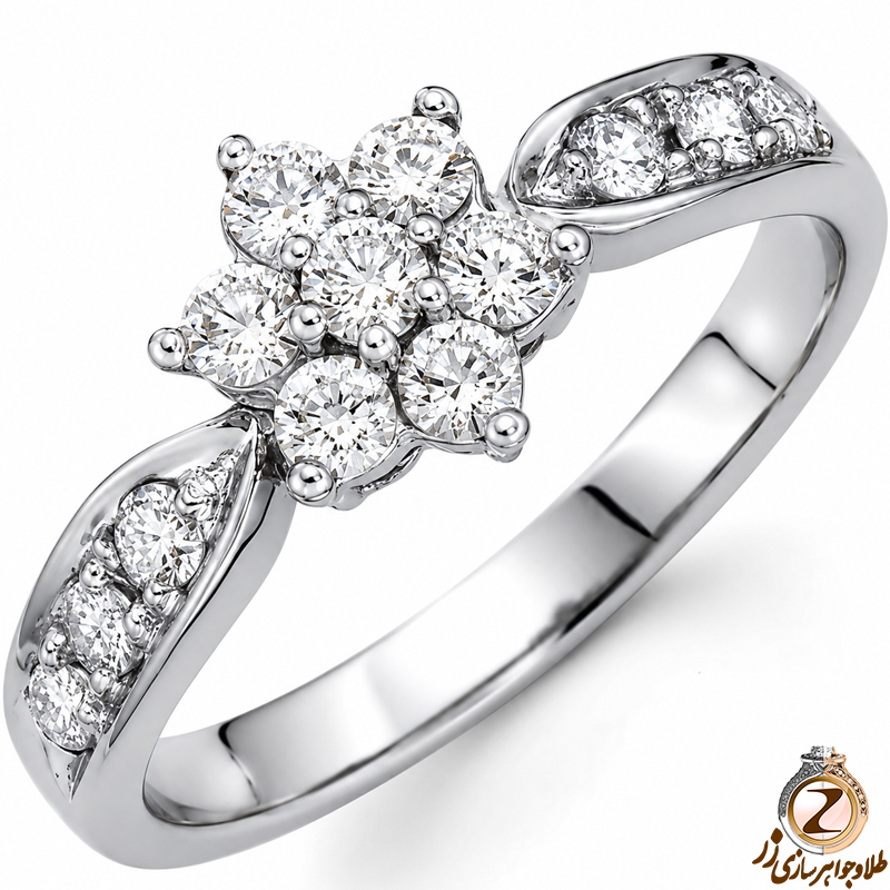حلقه فلاور (flower) جواهر با نگین الماس تراش برلیان مدل : eng2078
