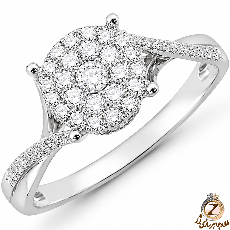 حلقه فلاور (flower) جواهر با نگین الماس تراش برلیان مدل : eng2081