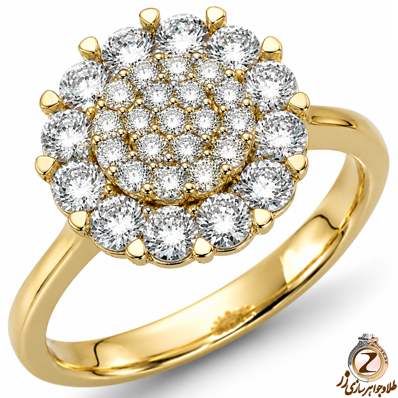 خرید و قیمت حلقه فلاور (flower) زنانه جواهر با نگین الماس تراش برلیان - سایت زر