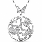 آویز الماس تراش برلیان با طلای سفید طرح قلب و پروانه مدل: pdb2017