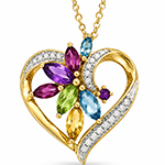 قیمت و خرید گردنبند قلب طلا و جواهر یاقوت، زبرجد، توپاز، سیترین و برلیان مدل: npdf1242