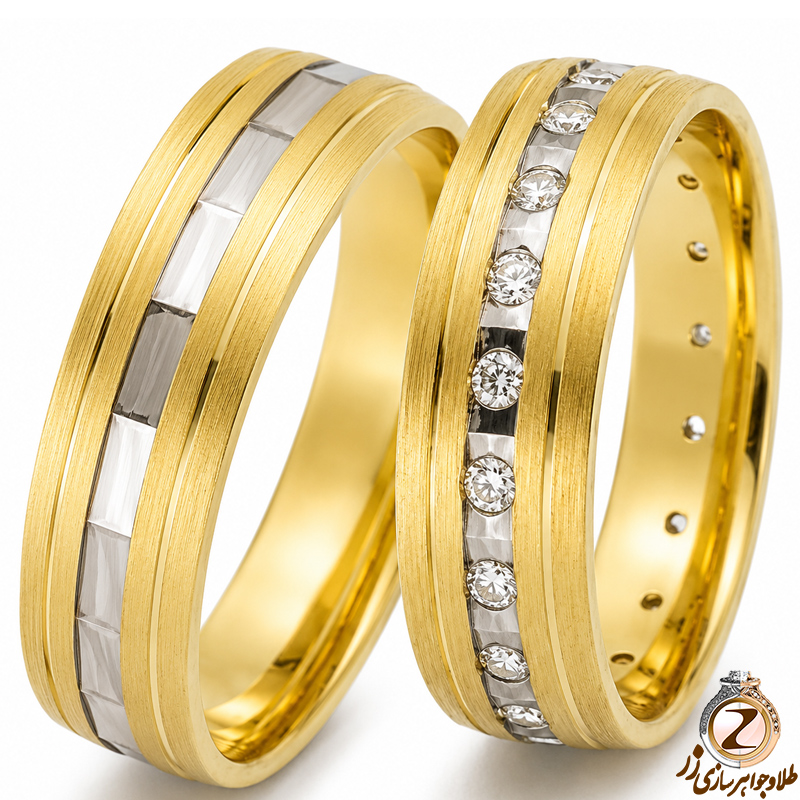 ست حلقه عروسی جواهر با نگین الماس تراش برلیان مدل: srd1283