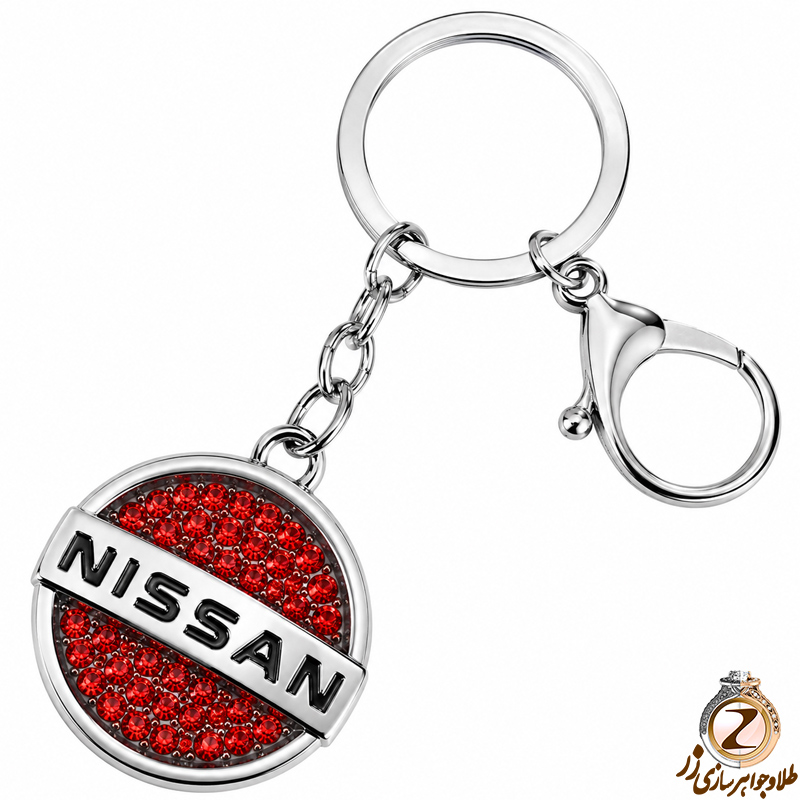جاسوئیچی طلا و جواهر با نگین یاقوت قرمز طرح نیسان (Nissan): مدل kgd1005