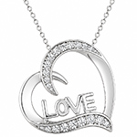 آویز الماس تراش برلیان زنانه با طلای سفید طرح قلب love مدل: pdb2095