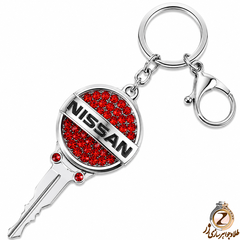 جاسوئیچی طلا و جواهر با نگین یاقوت قرمز طرح نیسان (Nissan): مدل kgd1013 