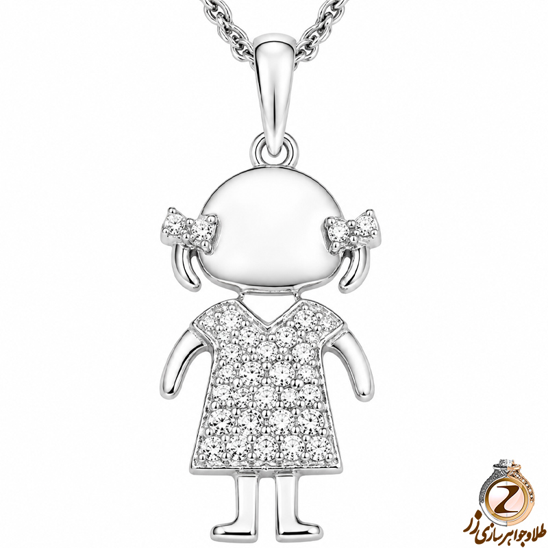 آویز بچه گانه جواهر با نگین الماس تراش برلیان طرح دخترک مدل: pgb2035