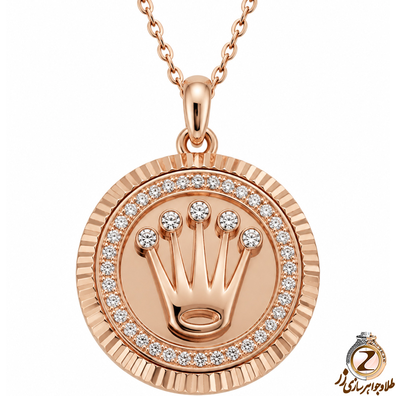 آویز مردانه طلا با نگین الماس تراش برلیان طرح رولکس: مدل npdm1049