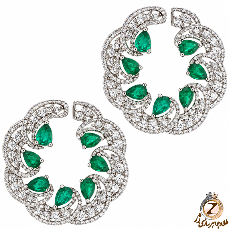 گوشواره زمرد,گوشواره حلقه ای,گوشواره طلا حلقه ای