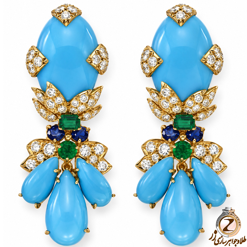 گوشواره فیروزه,گوشواره زمرد,گوشواره یاقوت کبود,گوشواره برلیان