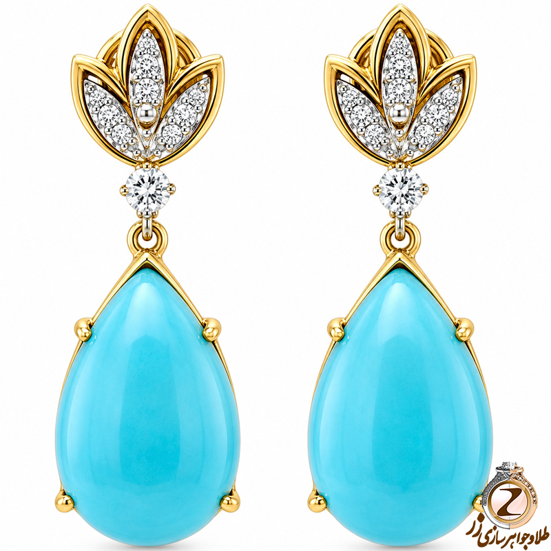 گوشواره طلای فیروزه,گوشواره زنانه,گوشواره فیروزه