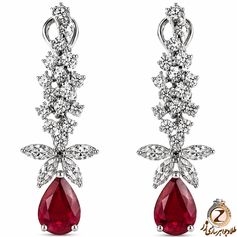 گوشواره طلای زنانه,گوشواره زنانه,گوشواره یاقوت قرمز