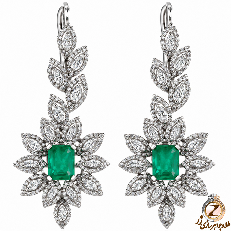 گوشواره زمرد زنانه,گوشواره زنانه,گوشواره الماس
