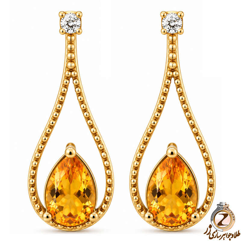 گوشواره طلا میخی,گوشواره طلا میخی ارزان, گوشواره سیترین
