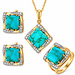 نیم ست طلا زرد با سنگ فیروزه و برلیان زنانه خاص مدل:hsdf1550