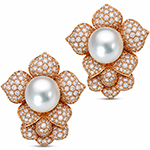 گوشواره طلا و مروارید زنانه 18 عیار برلیان طرح گل edf1645