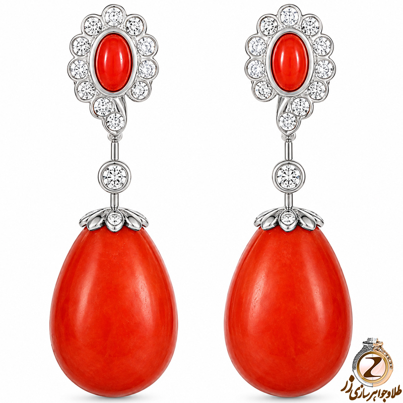 مدل گوشواره طلا جدید عقیق و الماس تراش برلیان زنانه خرید و قیمت در سایت زر