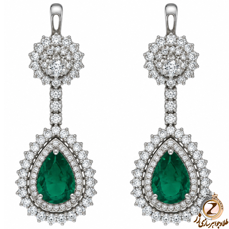 گوشواره طلا و جواهر زمرد و الماس تراش برلیان مدل: edf1291