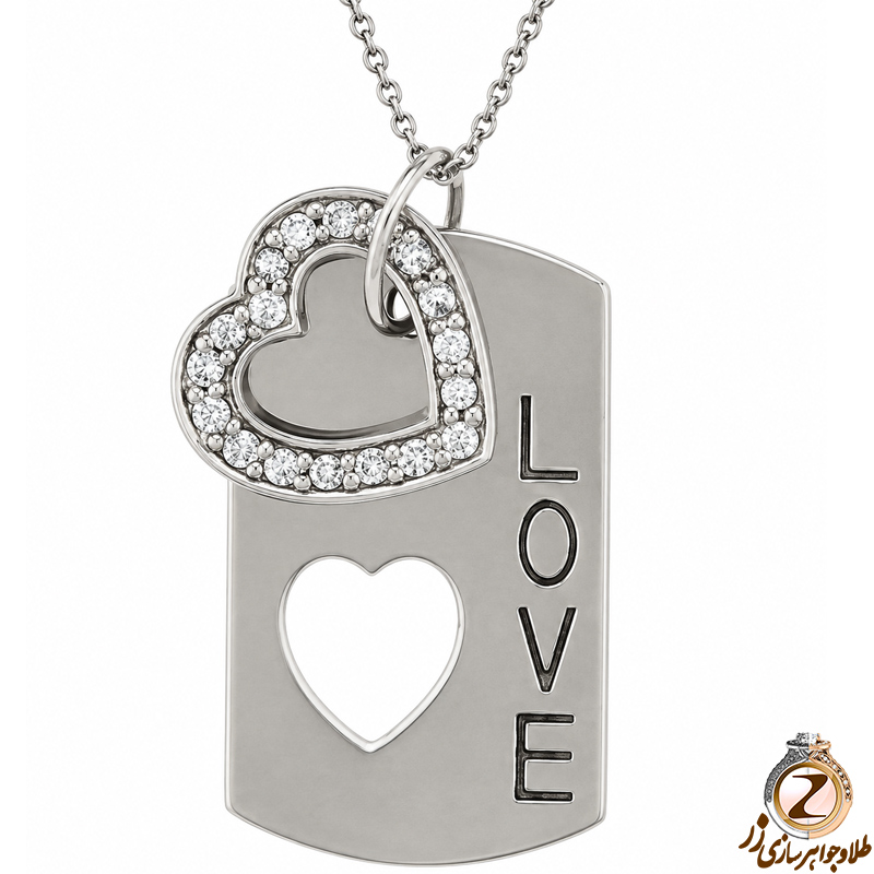 آویز مردانه جواهر قلب با نگین الماس تراش برلیان طرح love 
