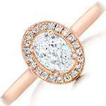 حلقه زنانه طلای رزگلد زنانه با نگین الماس تراش اوال تخمه و دیواره برلیان مدل vzg1089