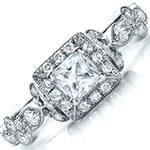حلقه طلای زنانه با نگین الماس تراش پرنس و برلیان مدل vzg1071